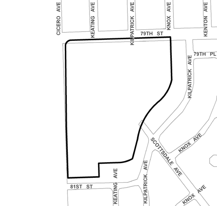 79th/Cicero TIF district, roughly bounded on the north by 79th Street, 81st Street on the south, Knox Avenue on the east, and Cicero Avenue on the west.